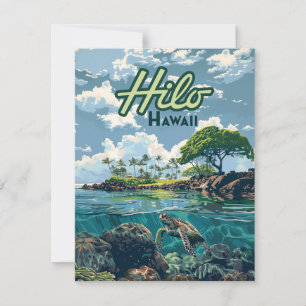Carte Vintage Hilo Hawaii Big Island Turtle Beach