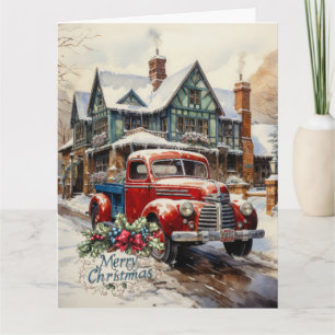 Carte Vintage hiver Noël Maison de ville Joyeux Noël