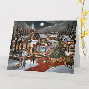 Carte Vintage hiver Noël paysage enneigé