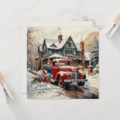 Carte Vintage hiver Noël Townhouse (Devant/Arrière en situation)