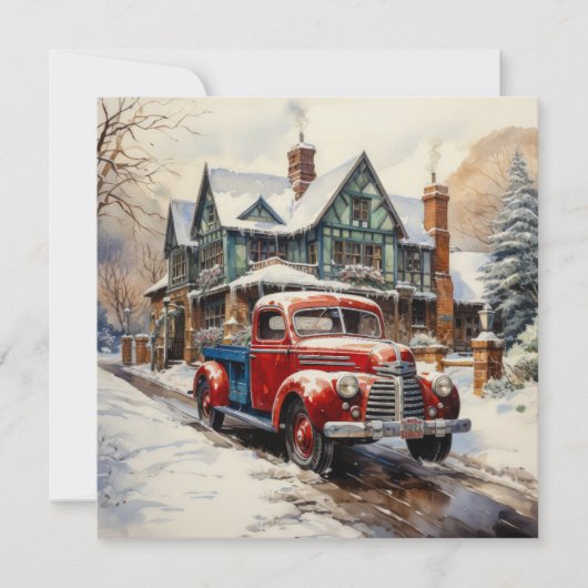 Carte Vintage hiver Noël Townhouse (Devant)