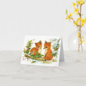 Carte Vintage hiver Red Fox Noël (Fleur jaune)