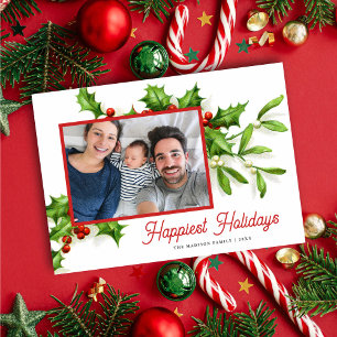 Carte vintage Holly Mistletoe Photo Holiday