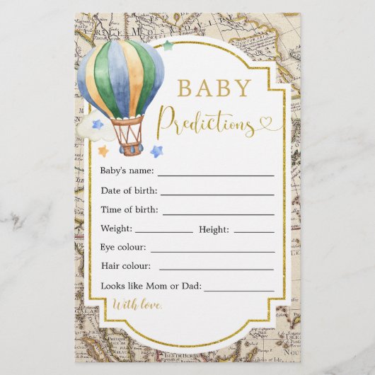 Carte vintage Hot Air Balloon prédictions Baby (Devant)