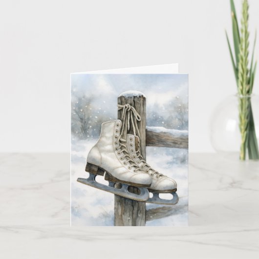 Carte Vintage Ice Skates On Fence Post (Devant)