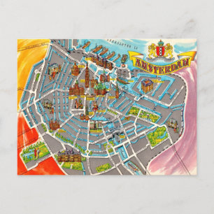Carte vintage illustrée Amsterdam