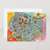 Carte vintage illustrée Amsterdam (Devant / Derrière)