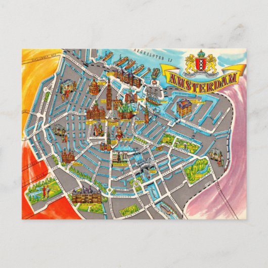 Carte vintage illustrée Amsterdam (Devant)