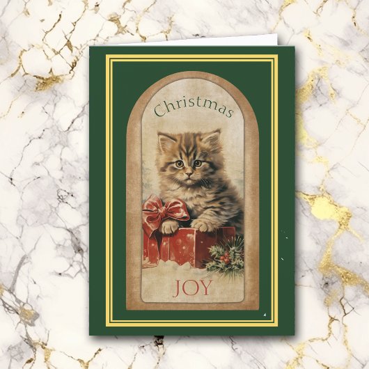 Carte Vintage Image Tabby Kitten Cadeau de Noël