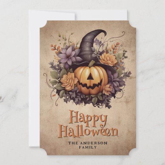 Carte vintage Jack O'Lantern Floral Halloween (Devant)