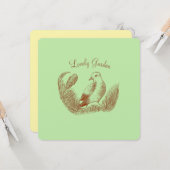 Carte Vintage Jardin Oiseau - Monochrome Élégant Floral (Devant/Arrière en situation)