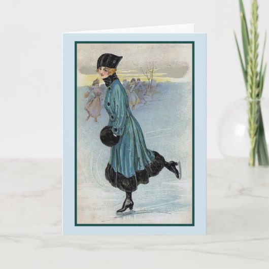 Carte Vintage - Jolie Lady Patinage sur glace, (Devant)
