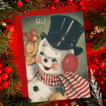 Carte Vintage Jolly Retro Snowman Custom Christmas<br><div class="desc">Célébrez la saison avec cette vintage carte de Noël de bonhomme de neige qui comporte un bonhomme de neige du milieu du siècle joyeux en chapeau noir et écharpe rayée rouge et blanc avec un mignon petit oiseau rouge perché sur sa main agitée. Un retour parfait à l'époque où Noël...</div>