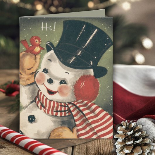 Carte Vintage Jolly Retro Snowman Holiday