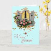 Carte Vintage Joyeux anniversaire (Fleur jaune)