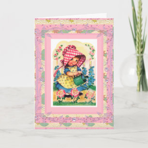 Carte vintage Joyeux Anniversaire à Petite Fille