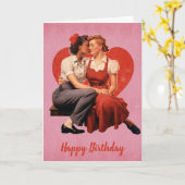 Carte Vintage Joyeux Anniversaire Lesbian Couple (Fleur jaune)