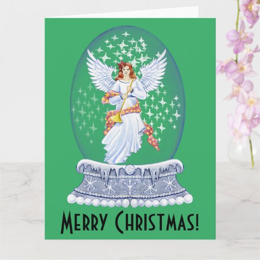 Carte Vintage Joyeux Noël Angle Sparkling Snowglobe (Orchidée)