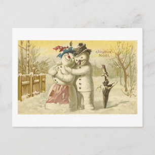 Carte vintage Joyeux Noel Snowman & Woman
