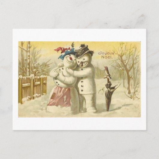 Carte vintage Joyeux Noel Snowman & Woman (Devant)