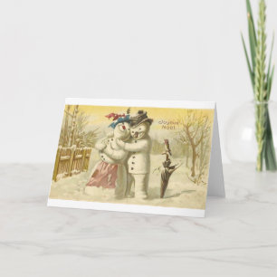 Carte vintage Joyeux Noel Snowman & Woman