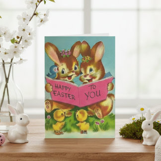 Carte Vintage Joyeux Pâques Pour Vous Bunnies Personnali