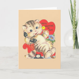 Carte vintage Kitten / Chat Valentin