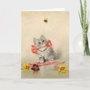 Carte vintage Kitten et Bee Note