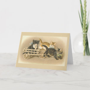 Carte Vintage Kittens in a Cart Note Card