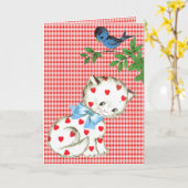 Carte Vintage Kitty avec un oiseau (Fleur jaune)