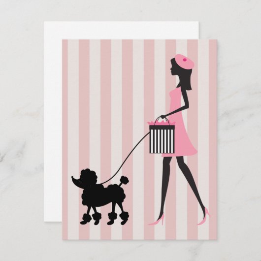 Carte Vintage Lady marche caniche noire (Devant / Derrière)