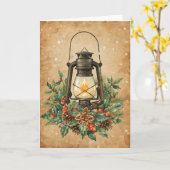 Carte Vintage lantern holly pine rustic festive warm  (Fleur jaune)