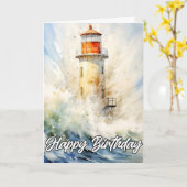 Carte Vintage Lighthouse Joyeux anniversaire (Fleur jaune)