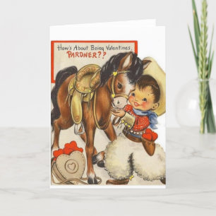 Carte vintage Little Cowboy & Cute Pony Valentine