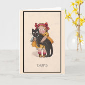 Carte vintage Little Girl et Black Cat Note (Fleur jaune)