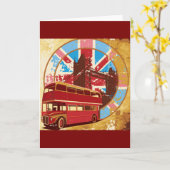 Carte Vintage London Red Double Decker Bus (Fleur jaune)