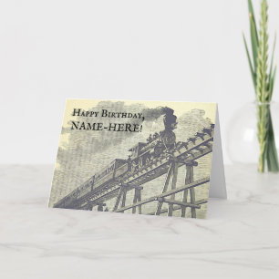 Carte Vintage Look Train on a Rail Bridge Birthday Card