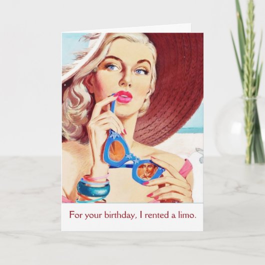 Carte Vintage - Loué un Limo pour votre anniversaire, (Devant)