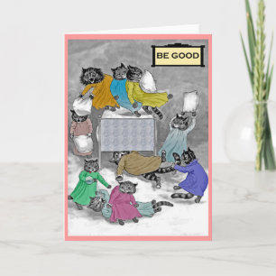 Carte Vintage Louis Wain Kittens Coussin Fight Card