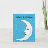 Carte Vintage Lune blanche visage Etoiles blanches Anniv (Devant)