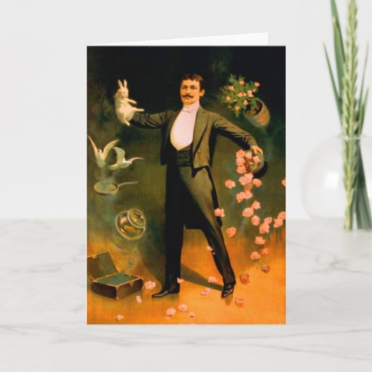 Carte Vintage Magicien lapins Rose Doves Trucs magiques (Devant)