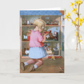 Carte Vintage - Maison de poupée et de fille, (Fleur jaune)