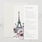 Carte vintage Mariage Floral Tour Eiffel (Devant / Derrière)