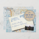 Carte vintage Mariage photo Enregistrer la date (Devant / Derrière)