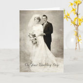 Carte Vintage mariée et fille, Félicitations Mariage (Fleur jaune)