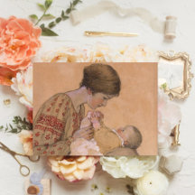 Carte vintage mère et bébé