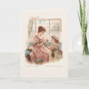 Carte Vintage mère et enfant confectionnant des chaînes
