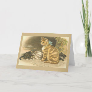 Carte Vintage Mother Cat et Kitten Note