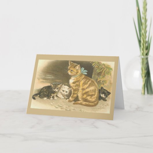 Carte Vintage Mother Cat et Kitten Note (Devant)