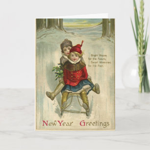 Carte Vintage - New Year Greetings,